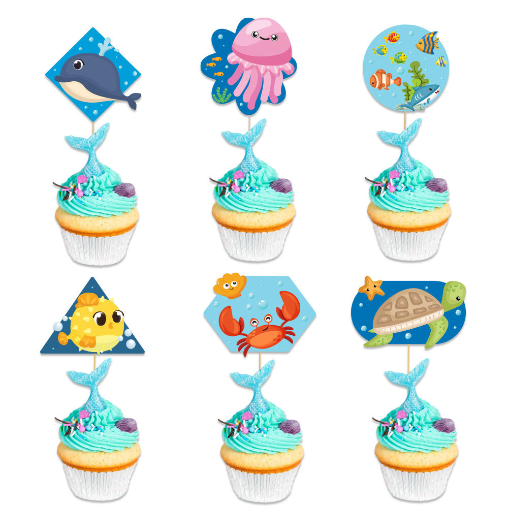 Splashy Ocean Fun Theme Cupcake Toppers