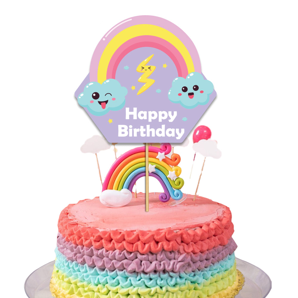 Hello Rainbow Theme Happy Birthday Cake Topper