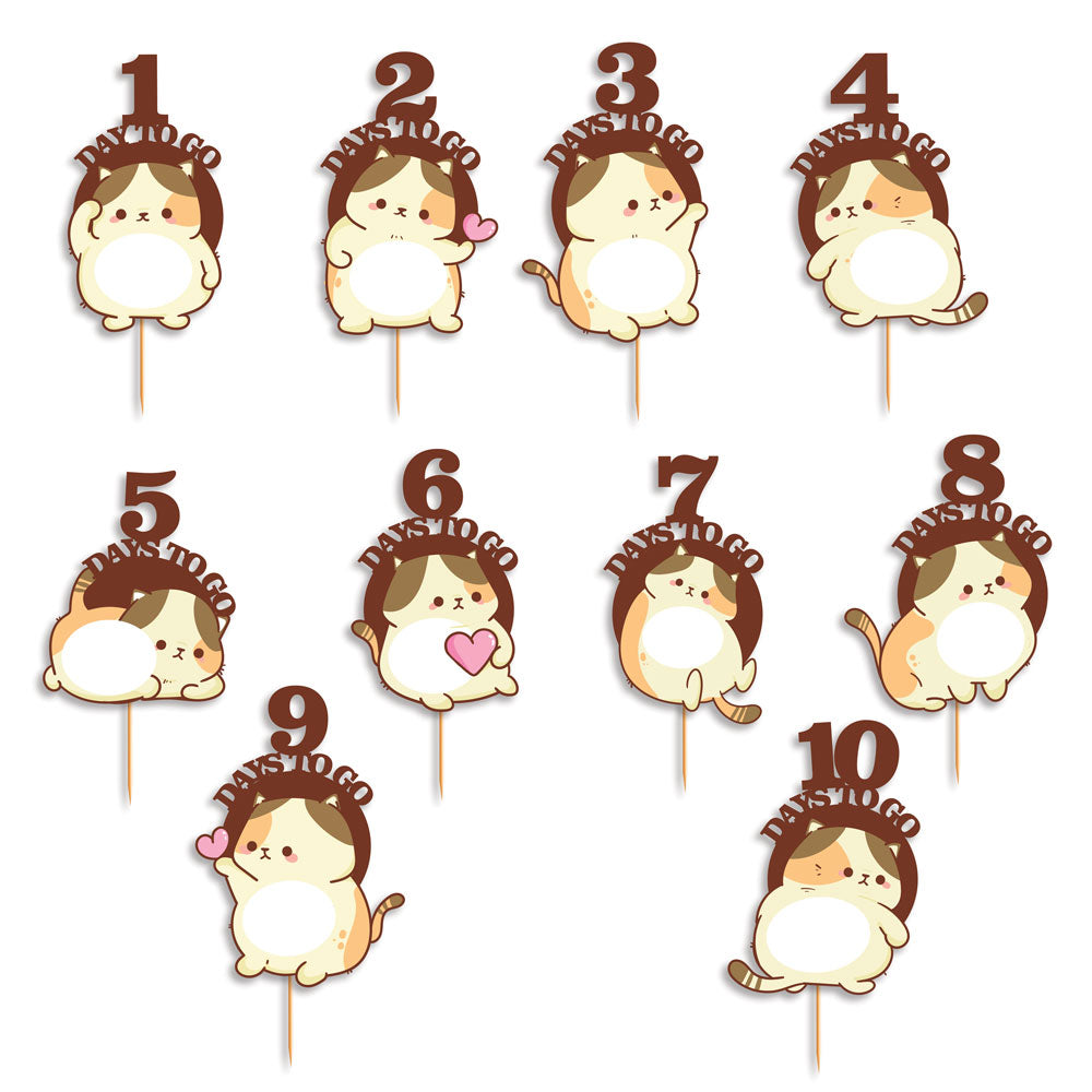 Cute Cat Countdown Props of 1-10 Days To Go