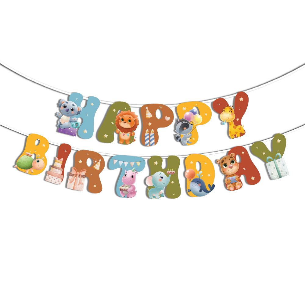 Party Animals Theme Happy Birthday Banner