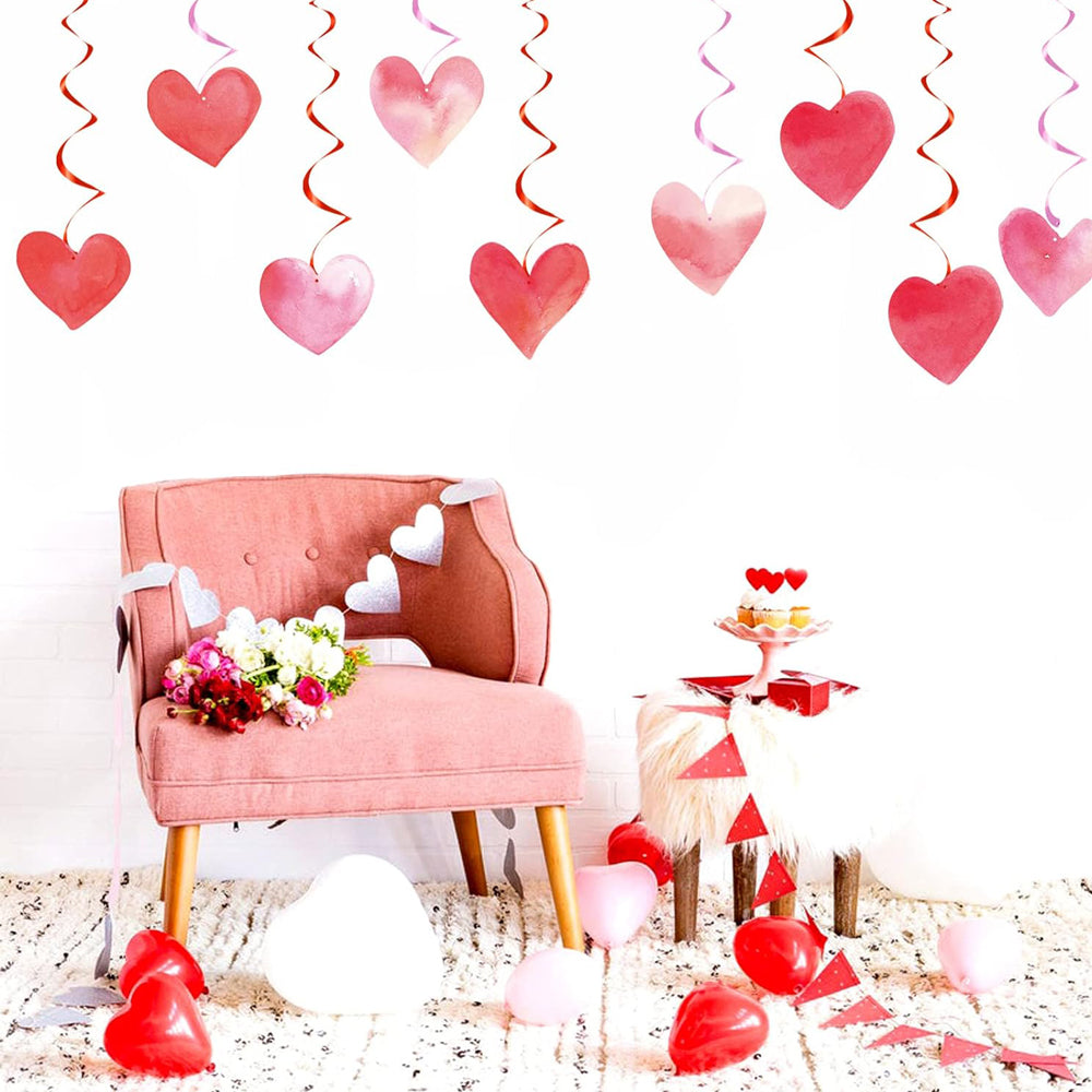 Hanging Swirls Red Hearts For Valentine's Day