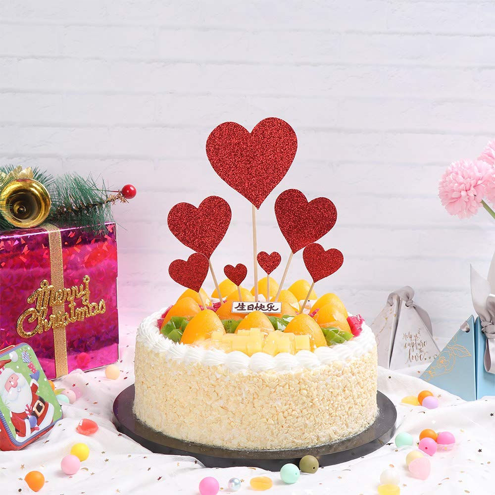 Heart Shaped Glitter Cupcake Toppers