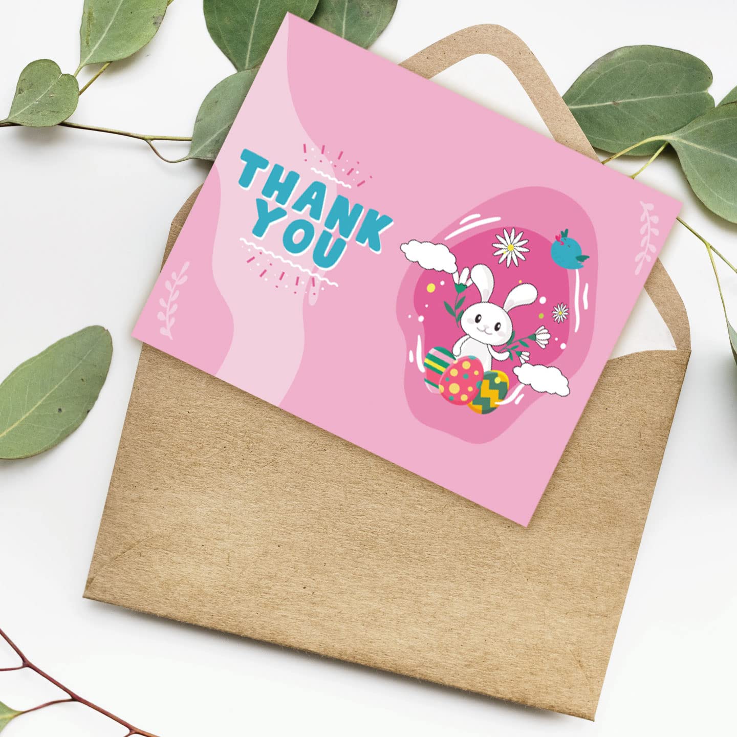 Happy Easter Pink Thank You Cards with Envelope