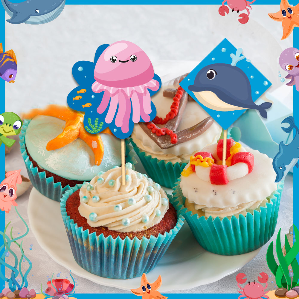Splashy Ocean Fun Theme Cupcake Toppers