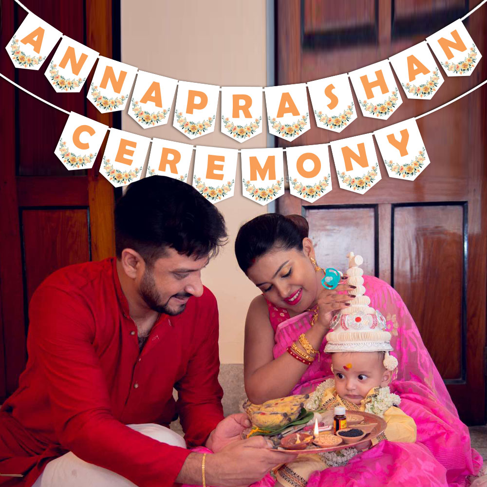 Annaprashan Ceremony Banner (Orange & White)