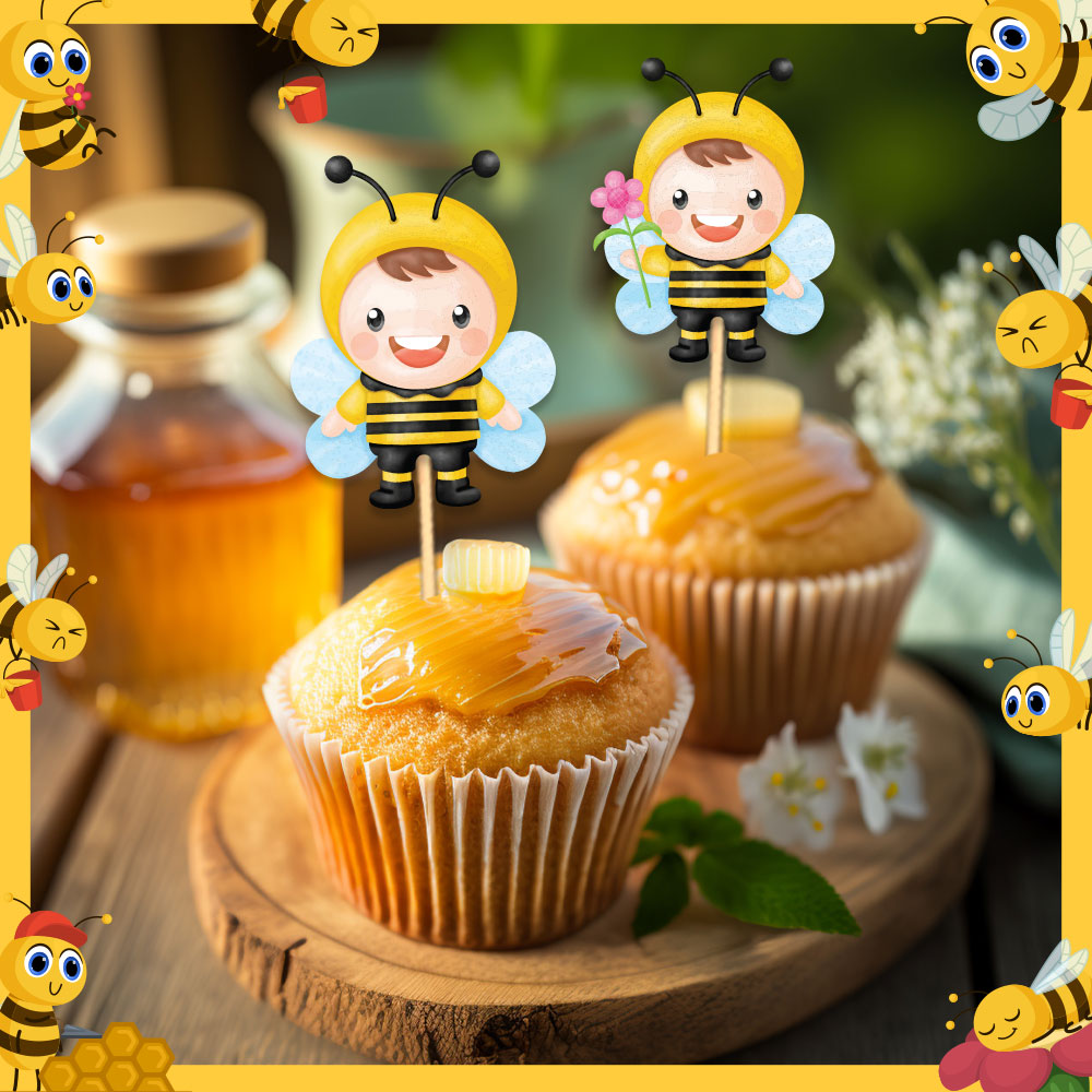 Bee Buzz Party Theme Cupcake Toppers