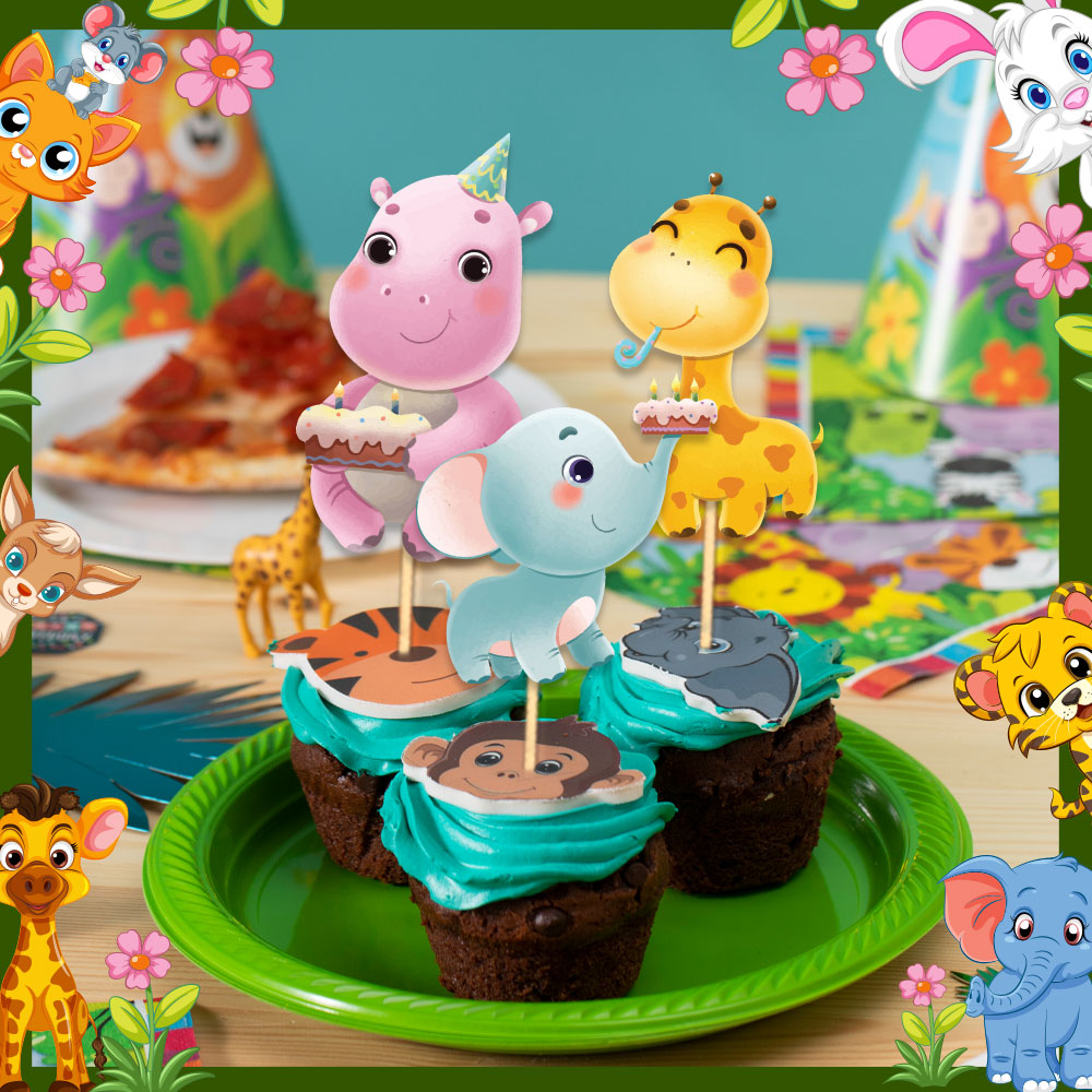 Party Animals Theme Cupcake Toppers
