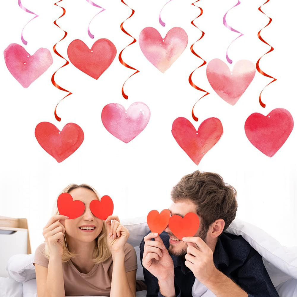Hanging Swirls Red Hearts For Valentine's Day
