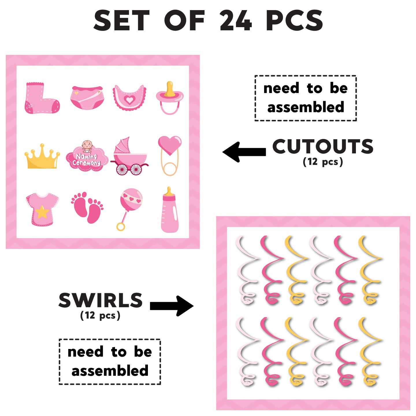 Naming Ceremony Hanging Swirls -Pink