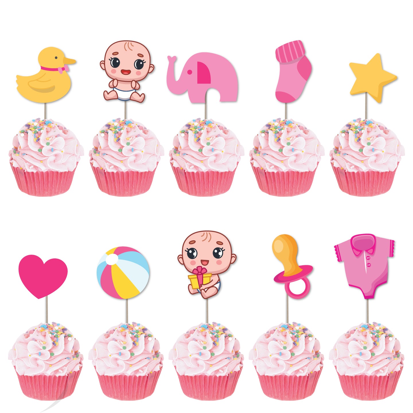 Naming Ceremony Pink Cupcake Toppers