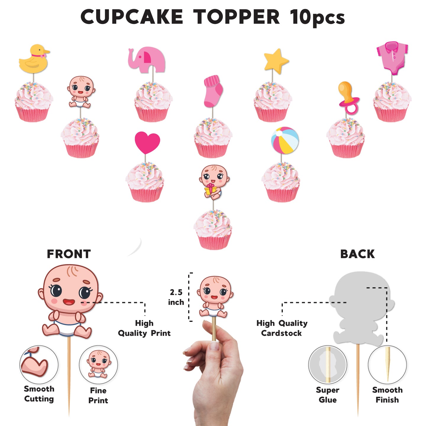 Naming Ceremony Pink Cupcake Toppers