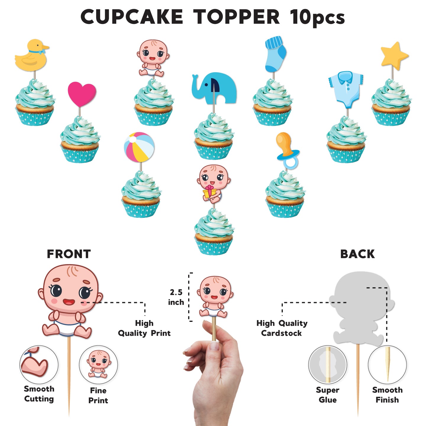 Blue Naming Ceremony Cupcake Toppers