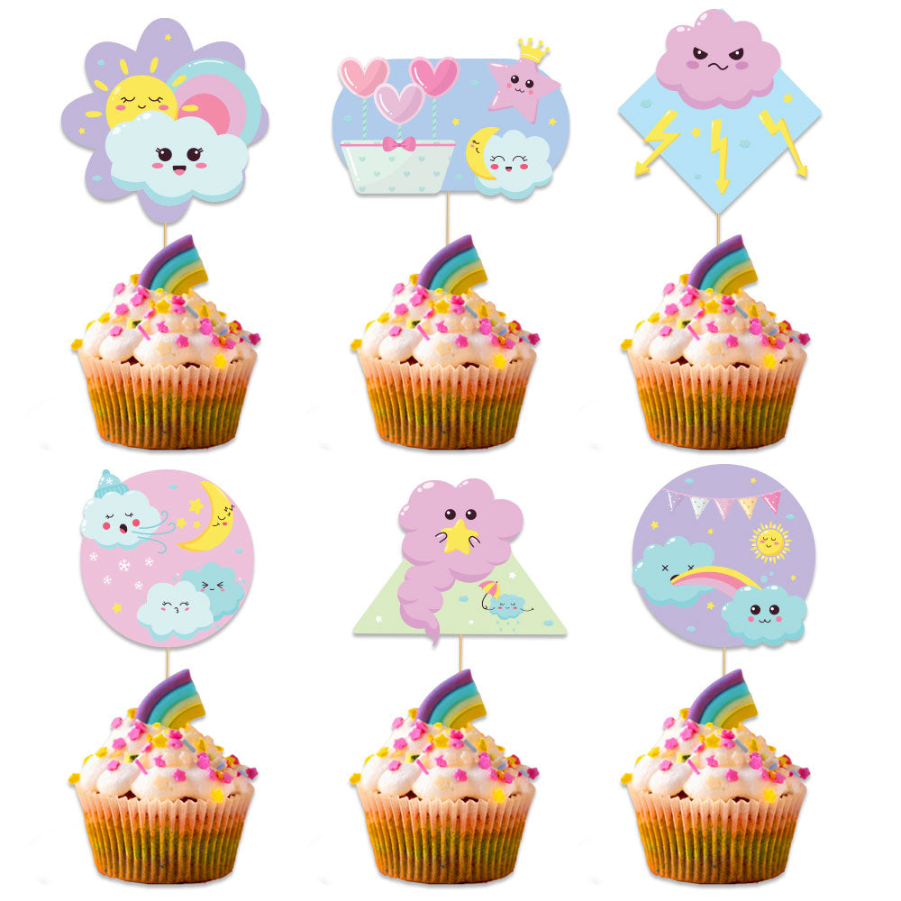 Hello Rainbow Theme Cupcake Toppers