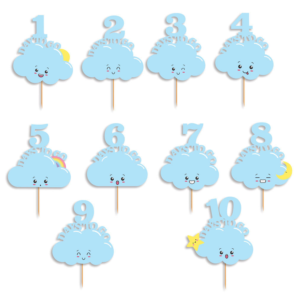 Cloud Theme Countdown Props of 1-10 Days To Go