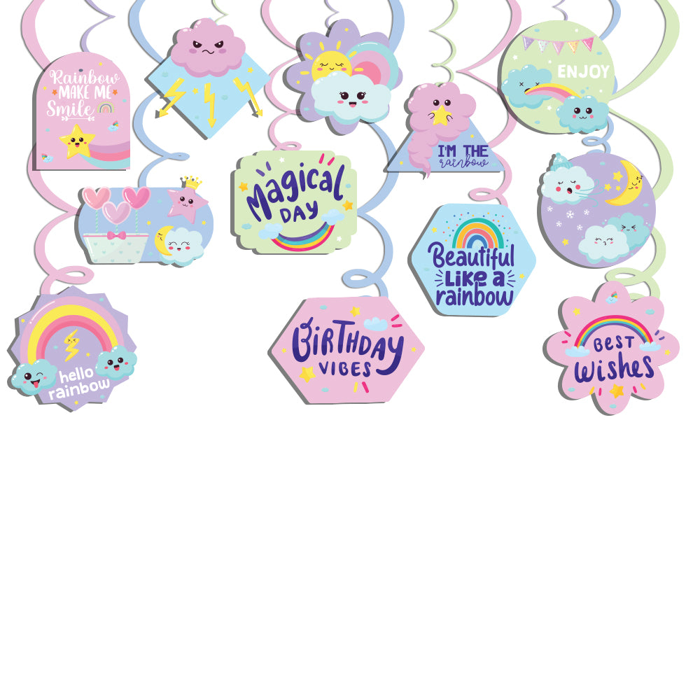 Hello Rainbow Theme Hanging Swirls