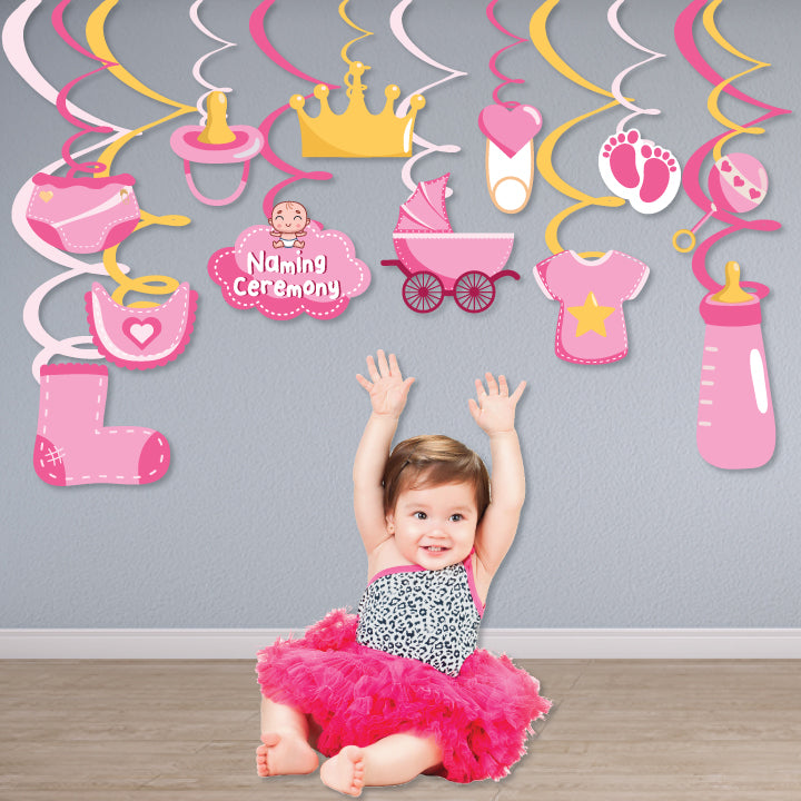 Naming Ceremony Hanging Swirls -Pink