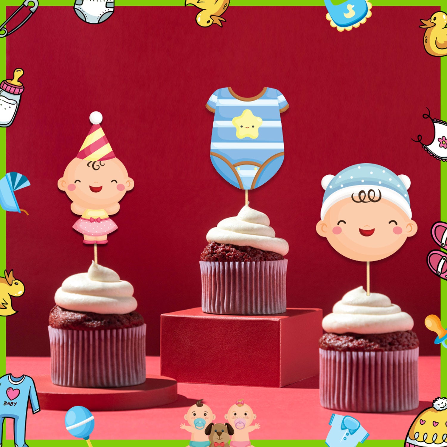 Double The Love Theme Cupcake Toppers