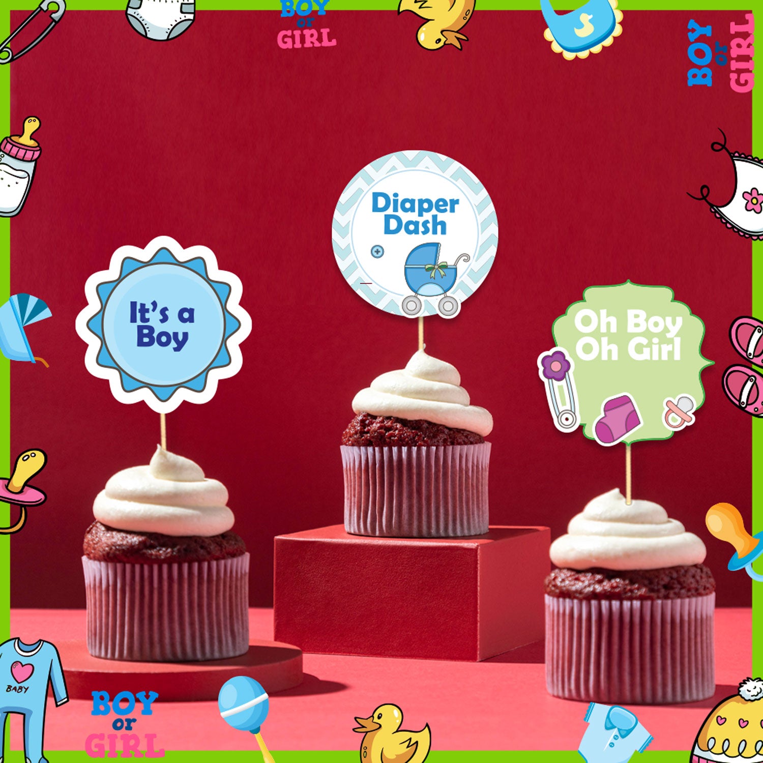 Diaper Party Theme Cupcake Toppers