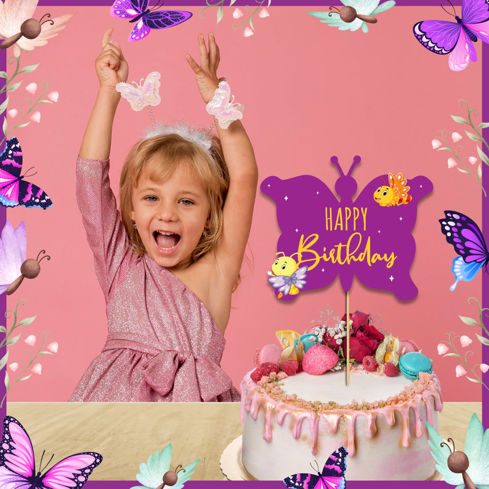 Butterfly Bliss Theme Happy Birthday Cake Topper