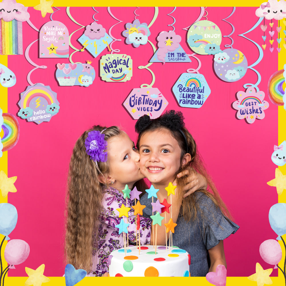 Hello Rainbow Theme Hanging Swirls