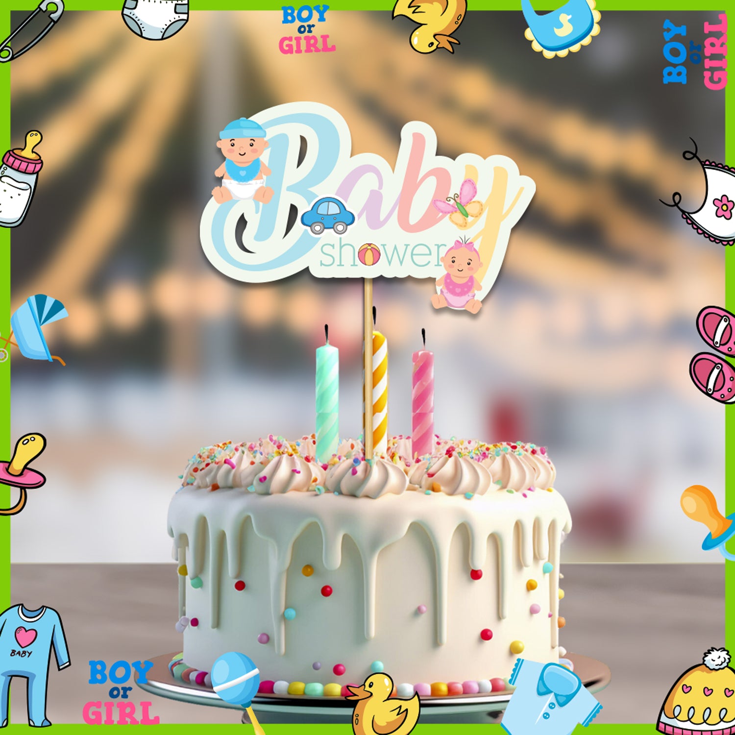 Diaper Party Theme Cake Topper