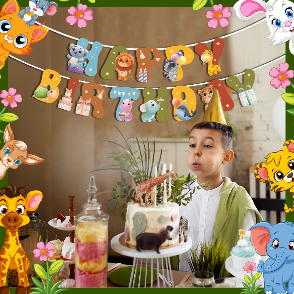 Party Animals Theme Happy Birthday Banner