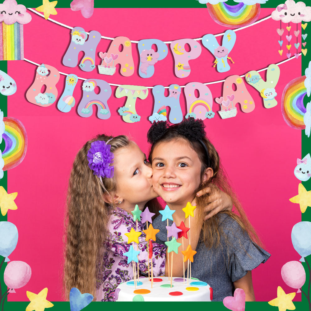 Hello Rainbow Theme Happy Birthday Banner