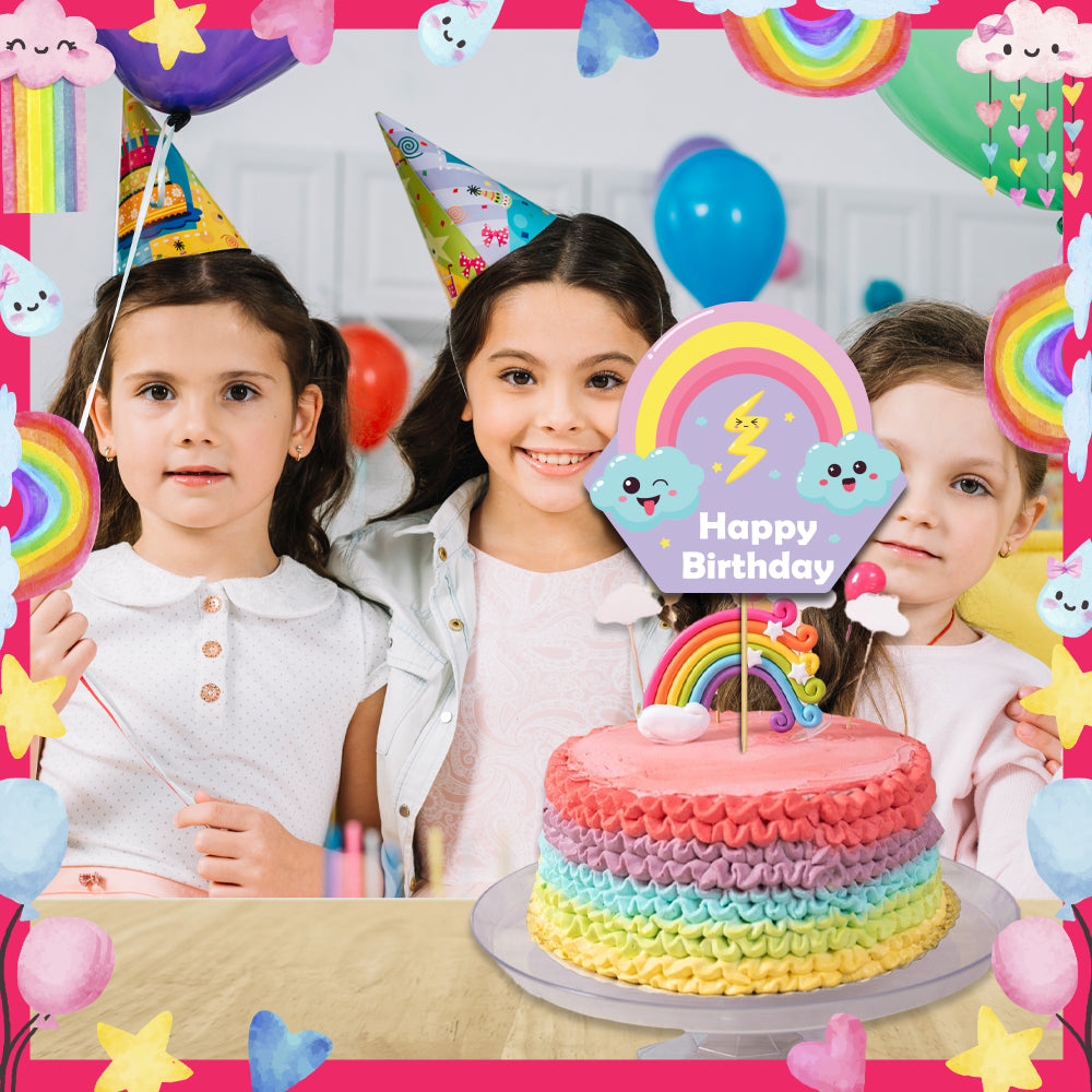 Hello Rainbow Theme Happy Birthday Cake Topper