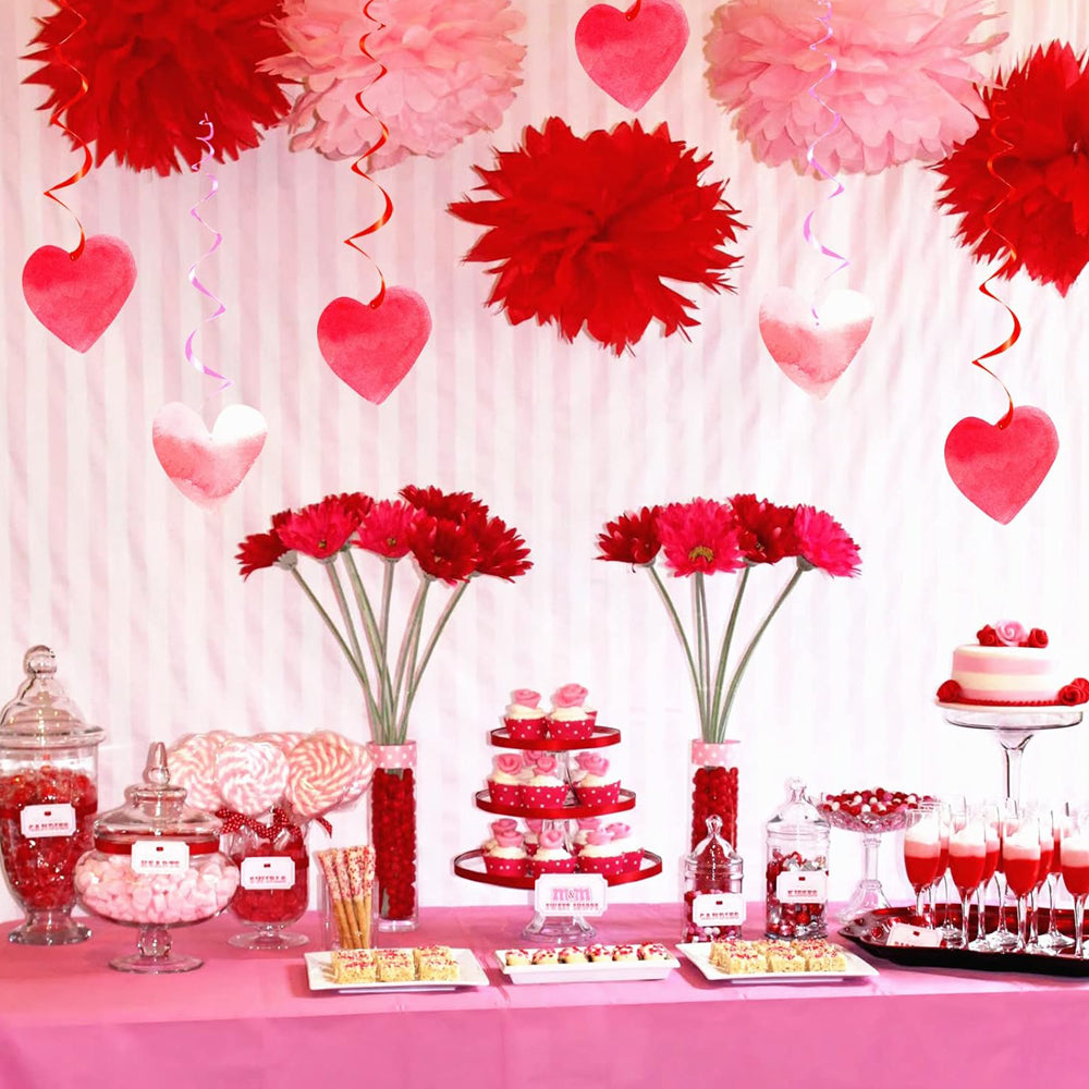 Hanging Swirls Red Hearts For Valentine's Day