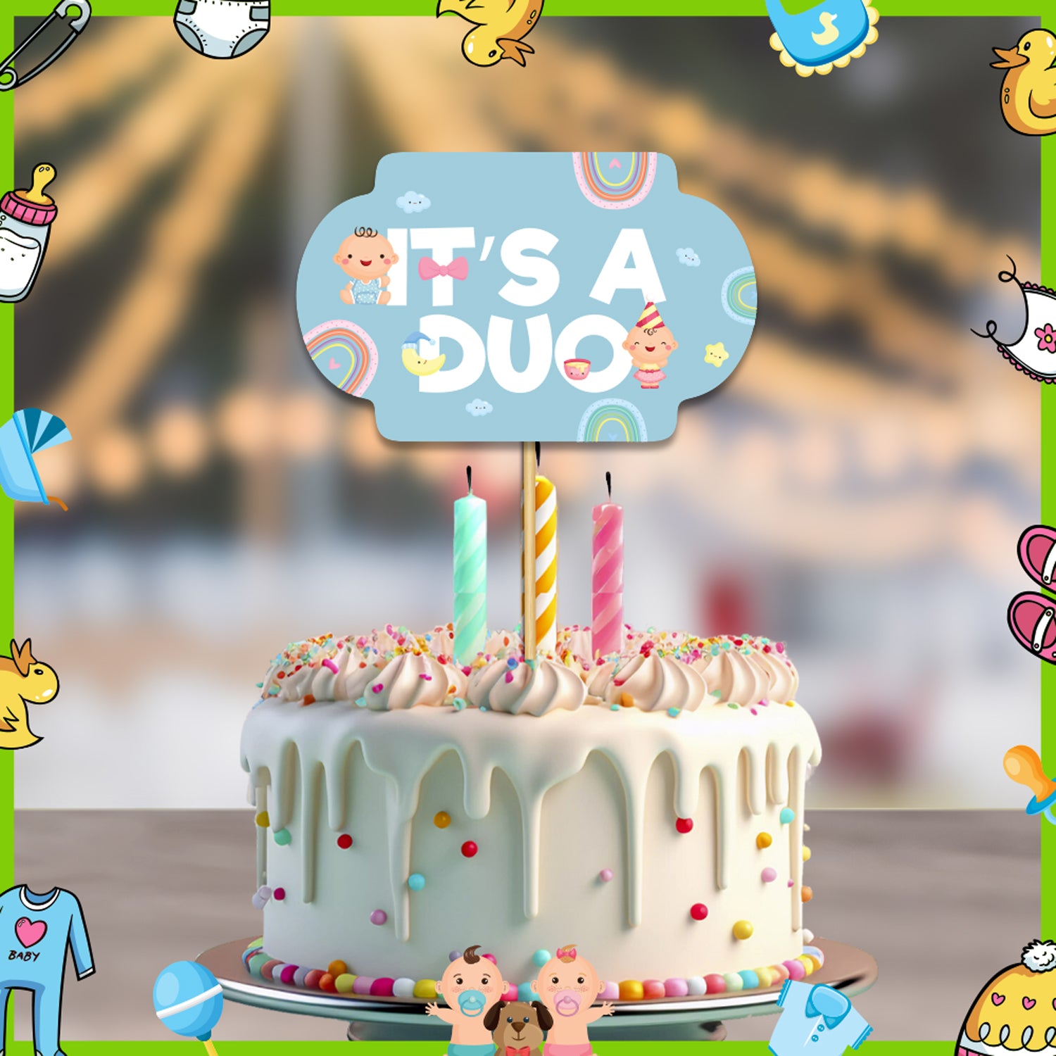 Double The Love Theme Cake Topper