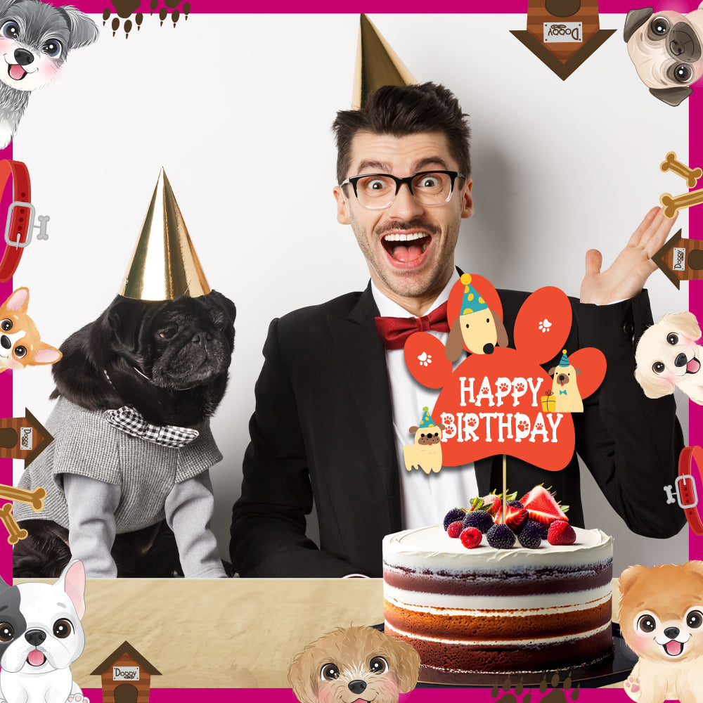 Bow Wow Party Theme Happy Birthday Cake Topper