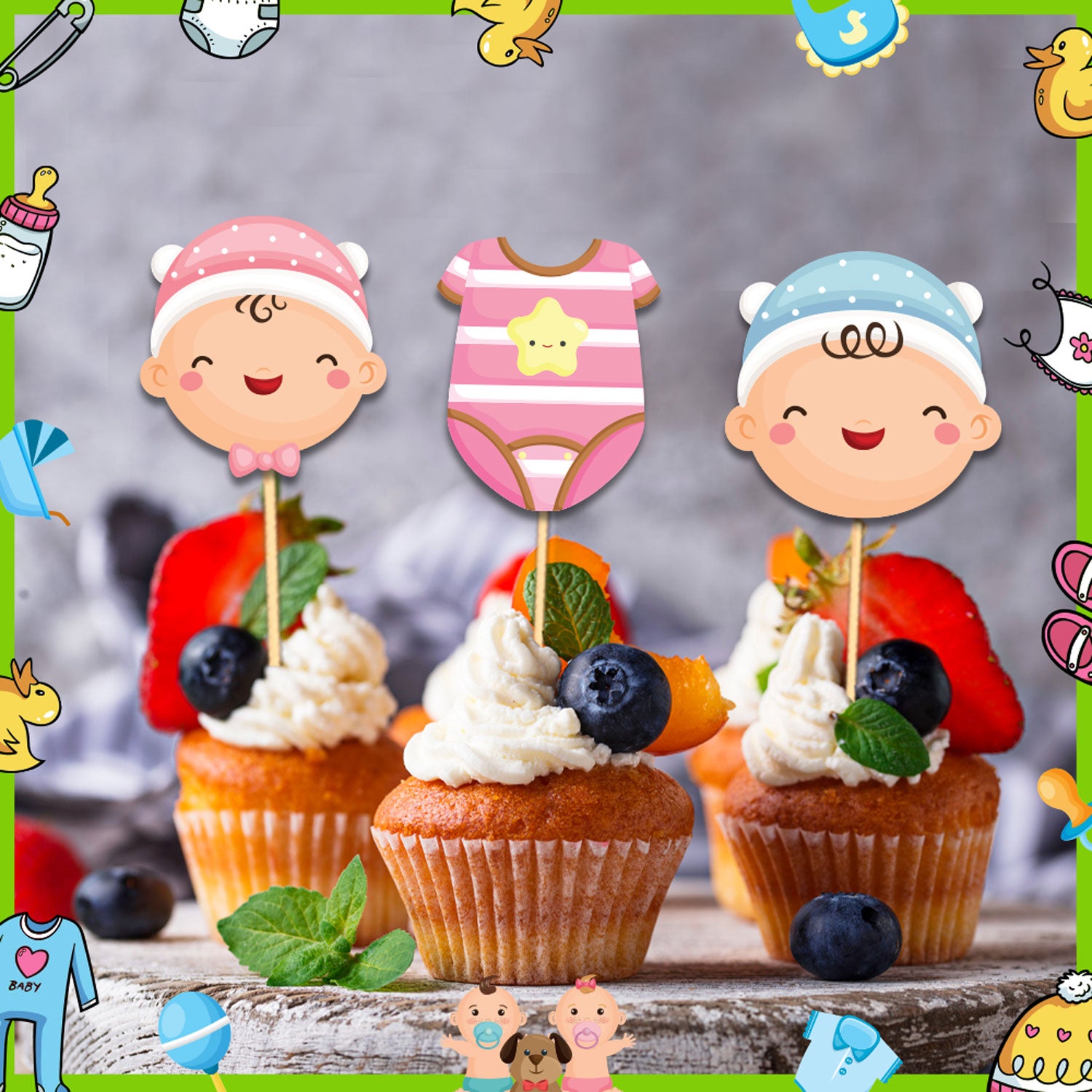 Double The Love Theme Cupcake Toppers