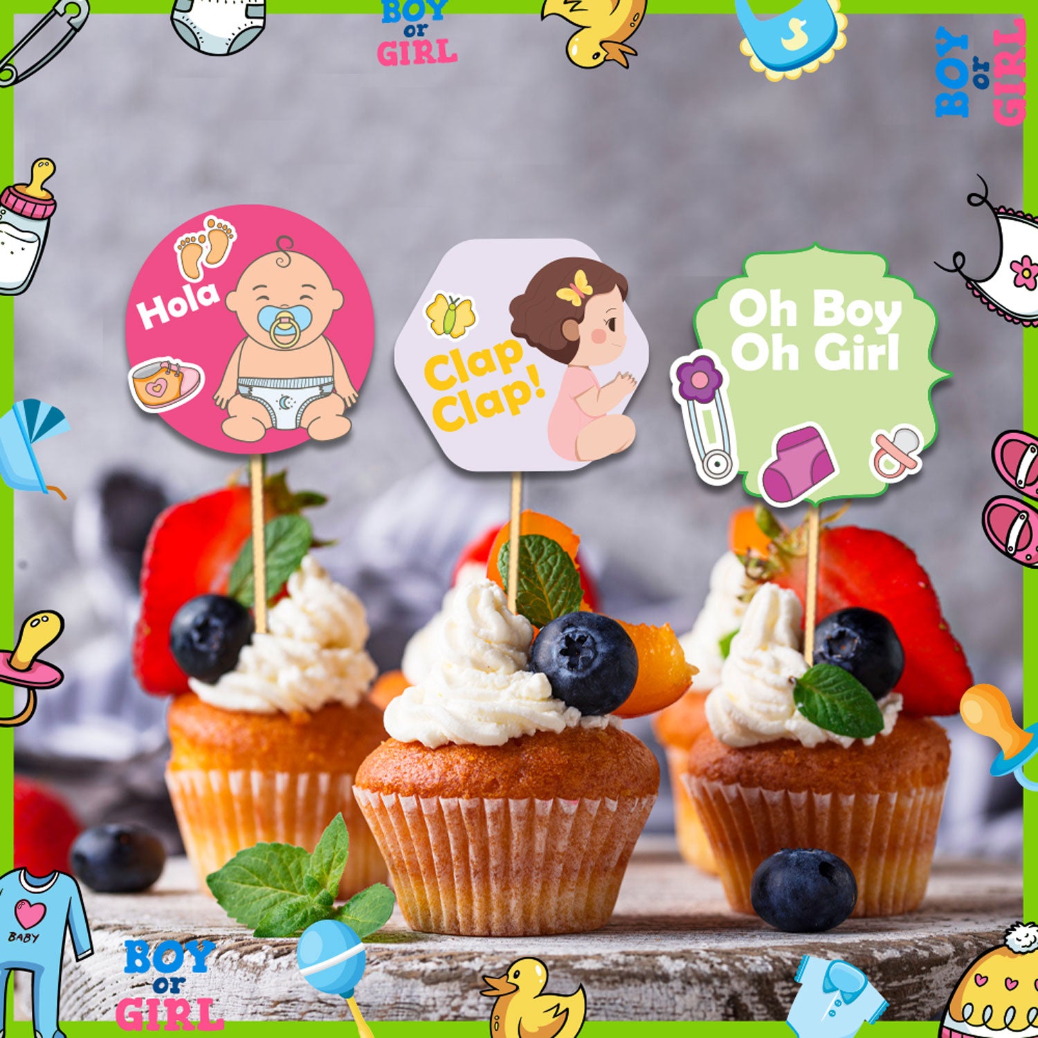 Diaper Party Theme Cupcake Toppers