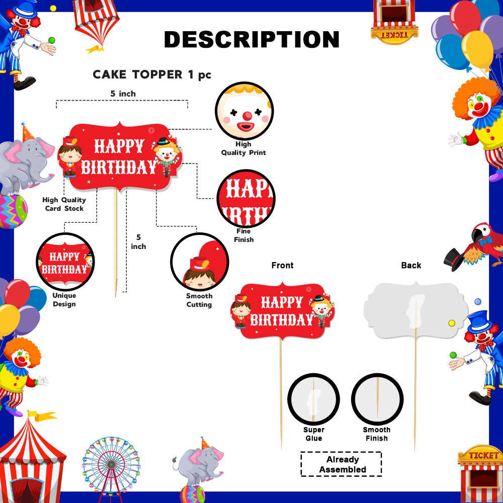 Circus Fun Fair Theme Happy Birthday Cake Topper