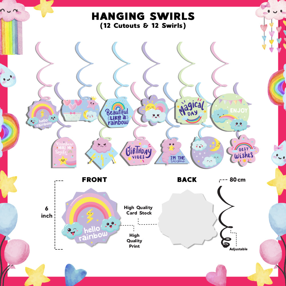 Hello Rainbow Theme Hanging Swirls