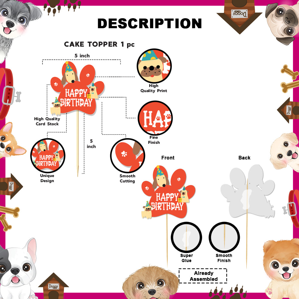 Bow Wow Party Theme Happy Birthday Cake Topper