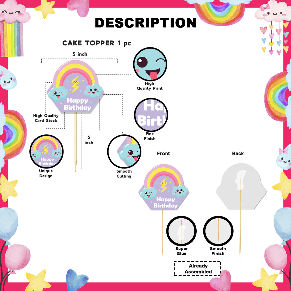 Hello Rainbow Theme Happy Birthday Cake Topper