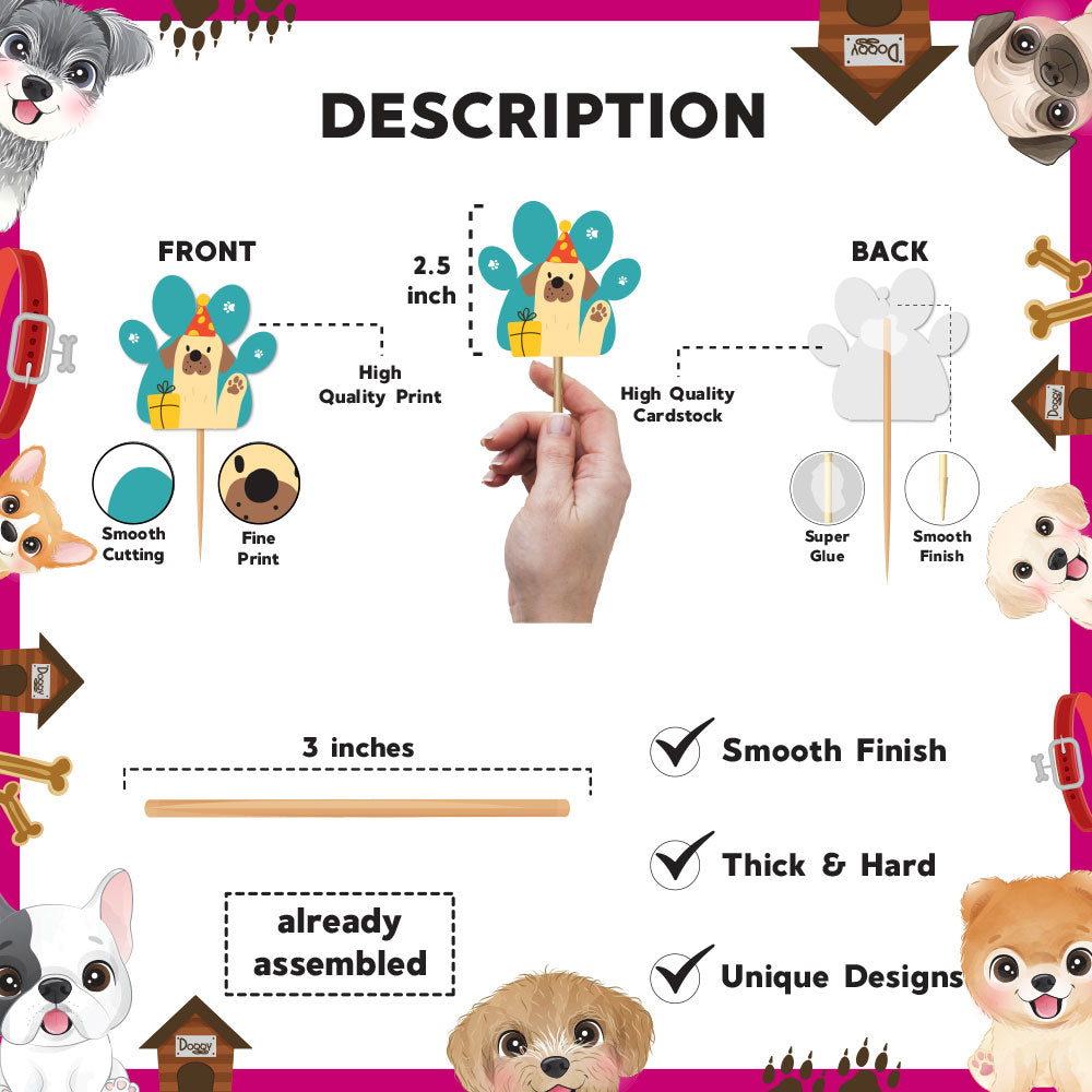 Bow Wow Party Theme Cupcake Toppers