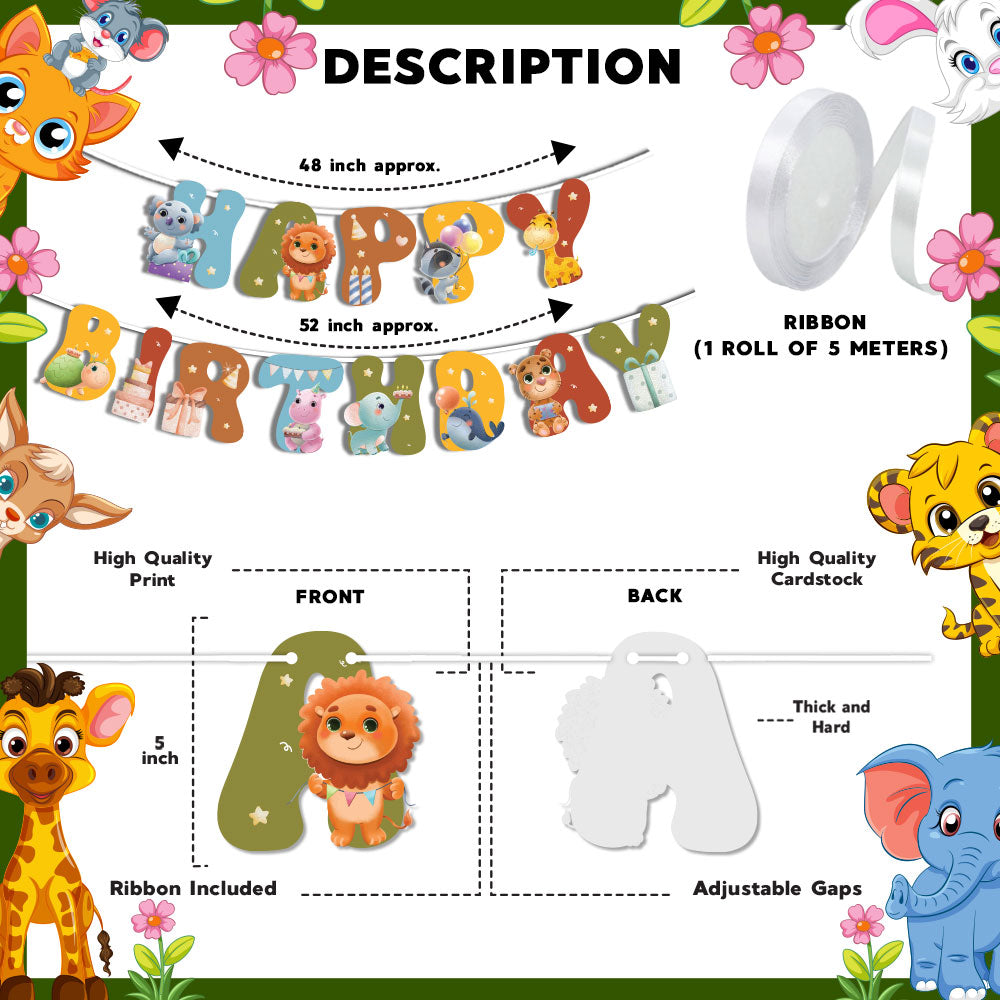 Party Animals Theme Happy Birthday Banner