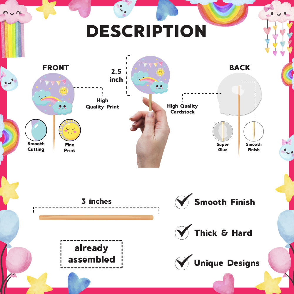 Hello Rainbow Theme Cupcake Toppers