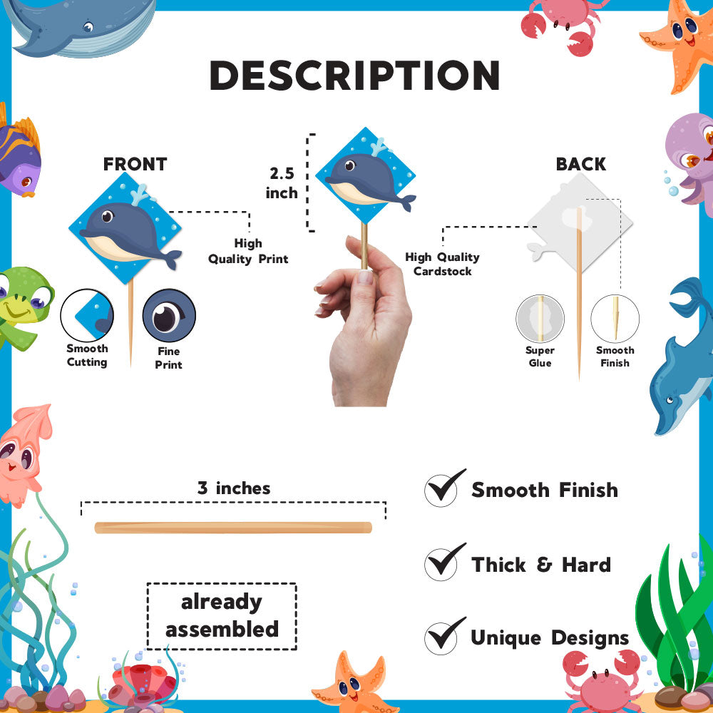 Splashy Ocean Fun Theme Cupcake Toppers