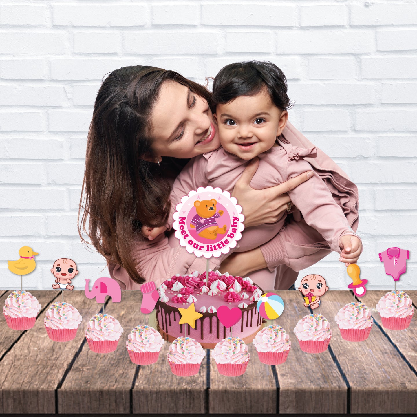 Naming Ceremony Pink Cupcake Toppers