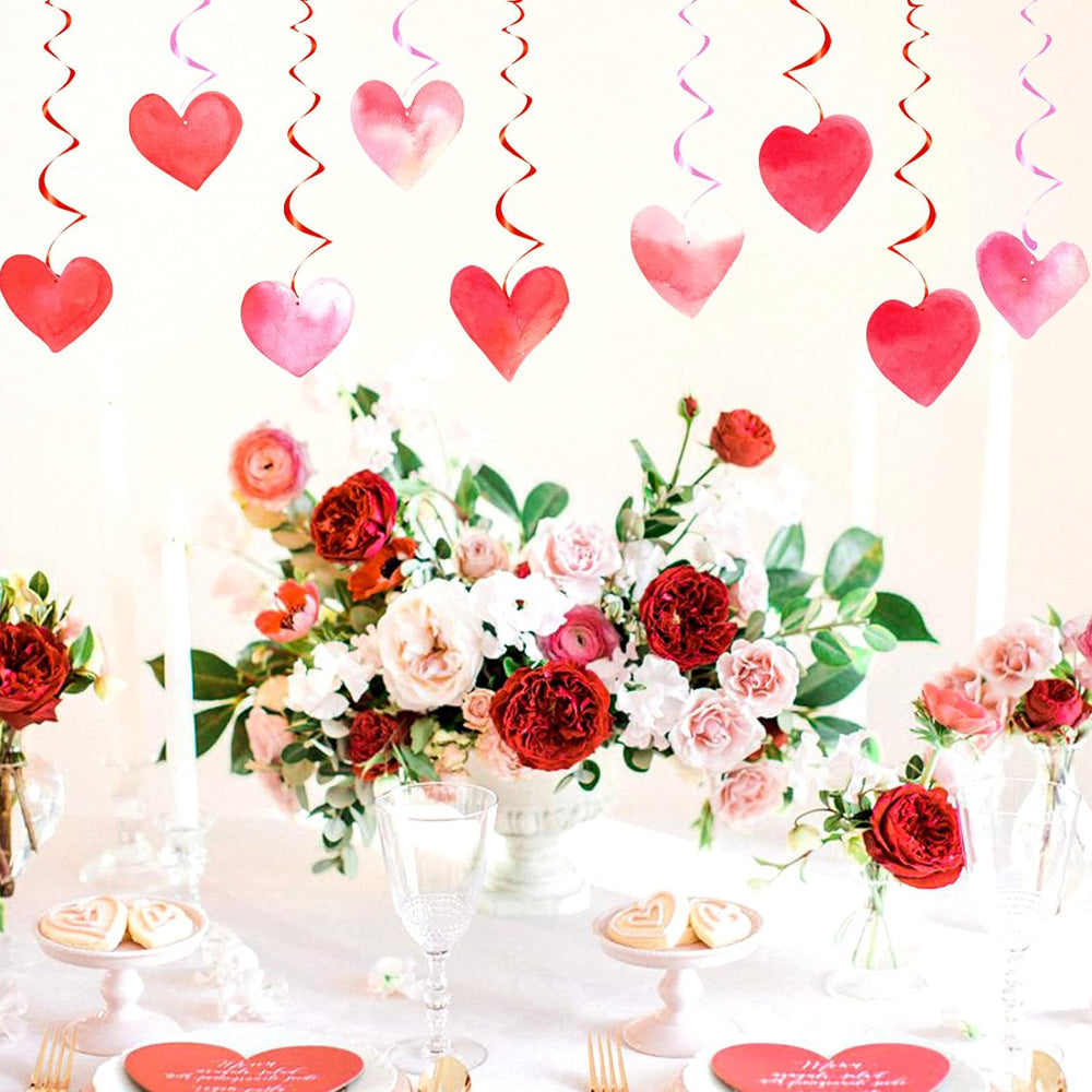 Hanging Swirls Red Hearts For Valentine's Day