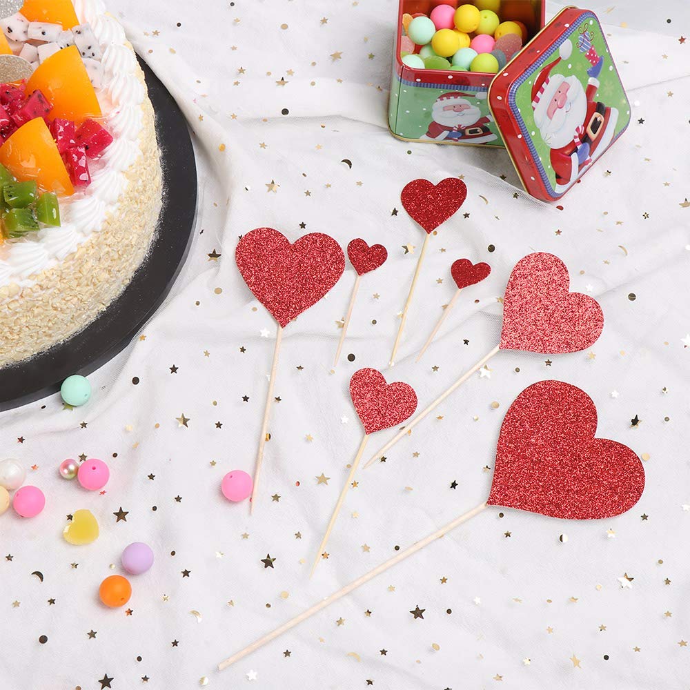 Heart Shaped Glitter Cupcake Toppers