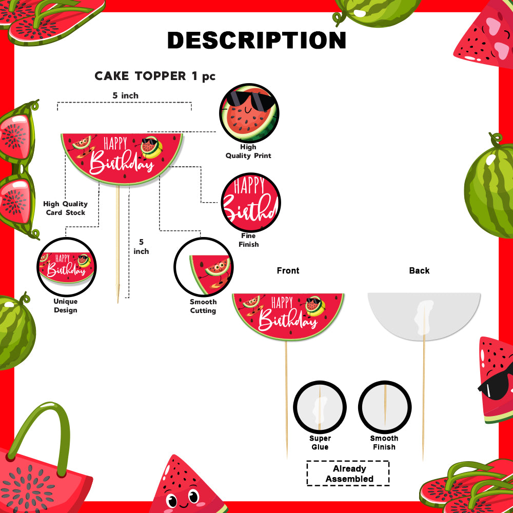 Watermelon Theme Happy Birthday Cake Topper