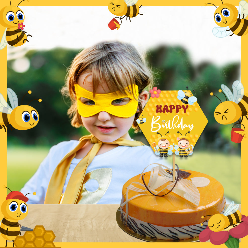 Bee Buzz Party Theme Happy Birthday Cake Topper