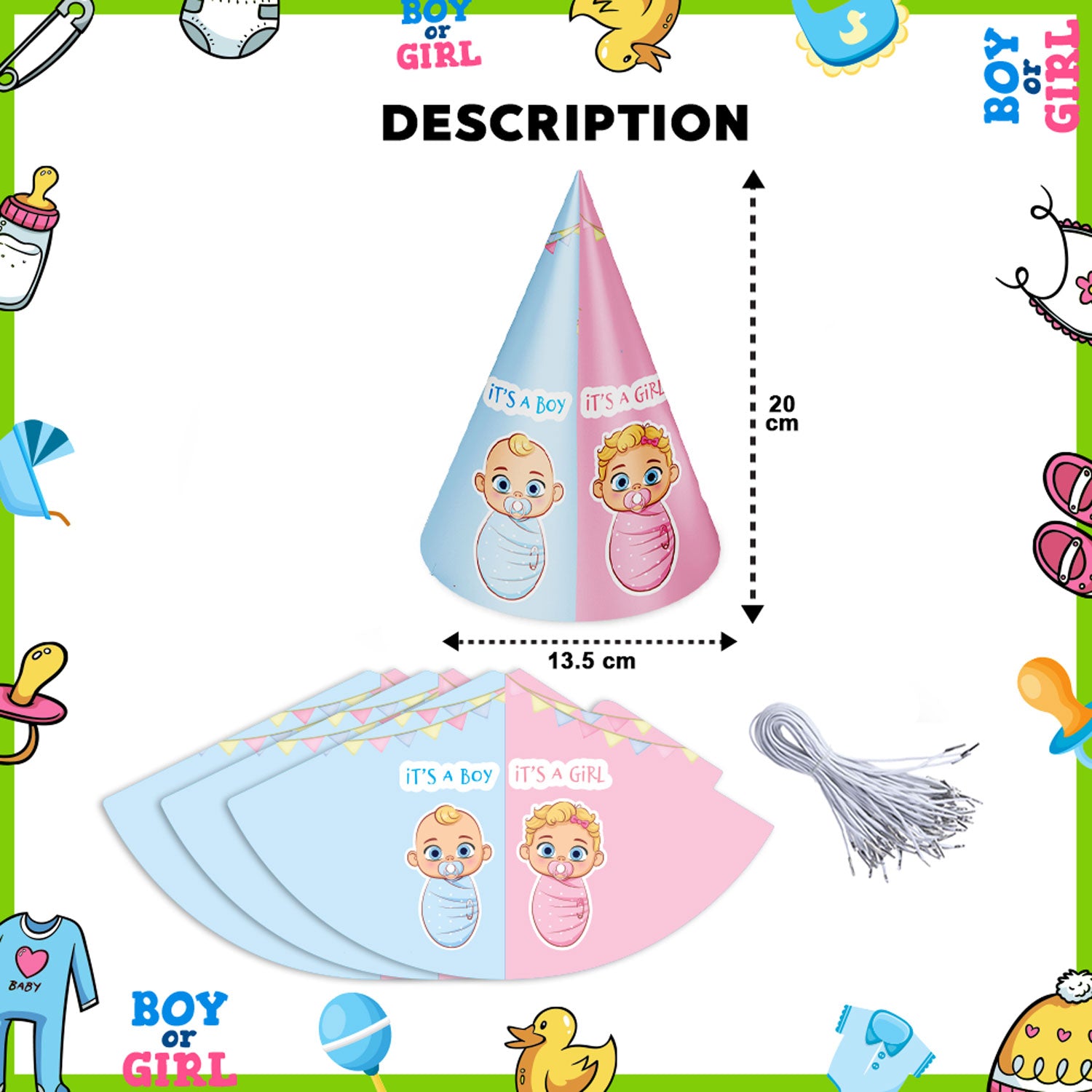 Diaper Party Theme Cone Hats