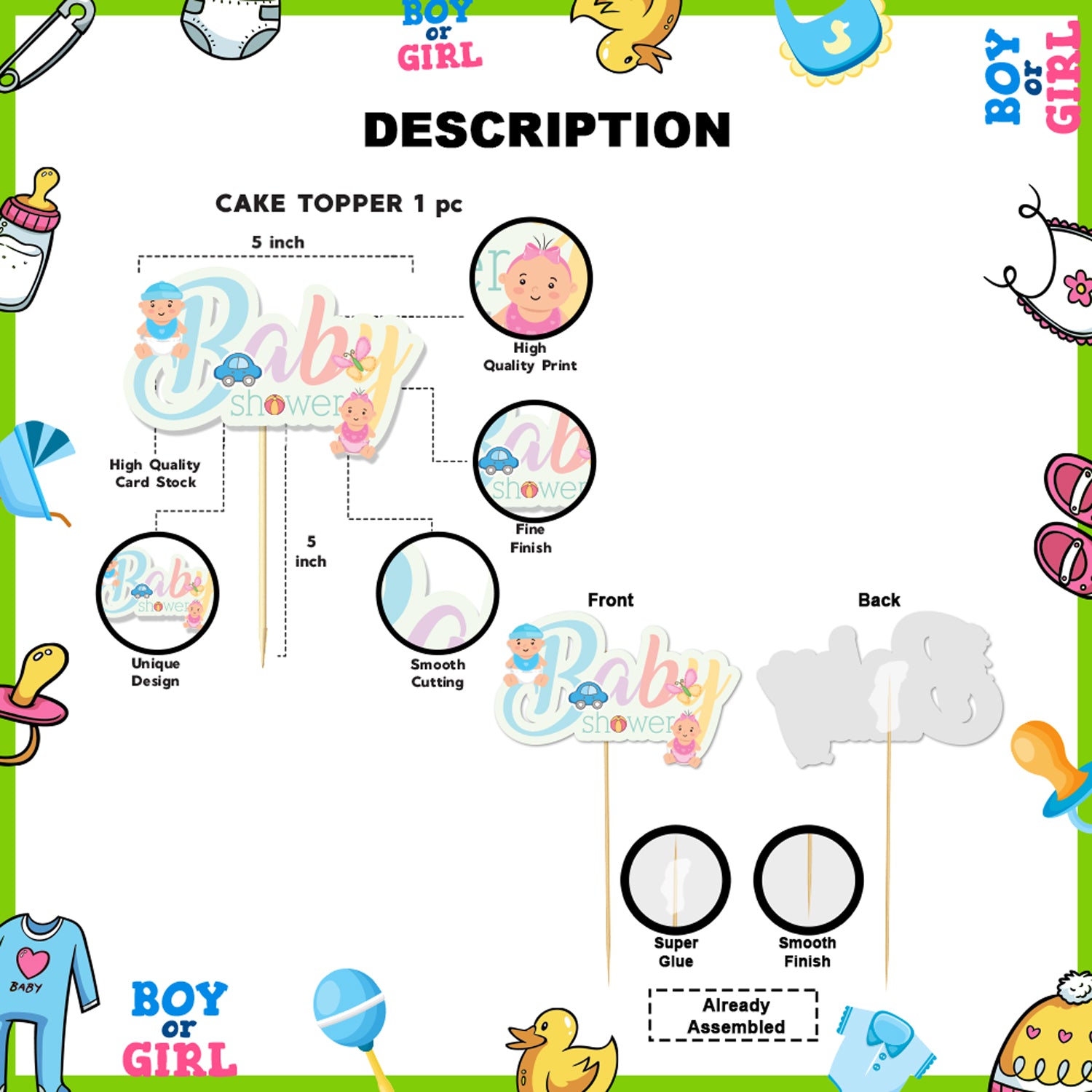 Diaper Party Theme Cake Topper