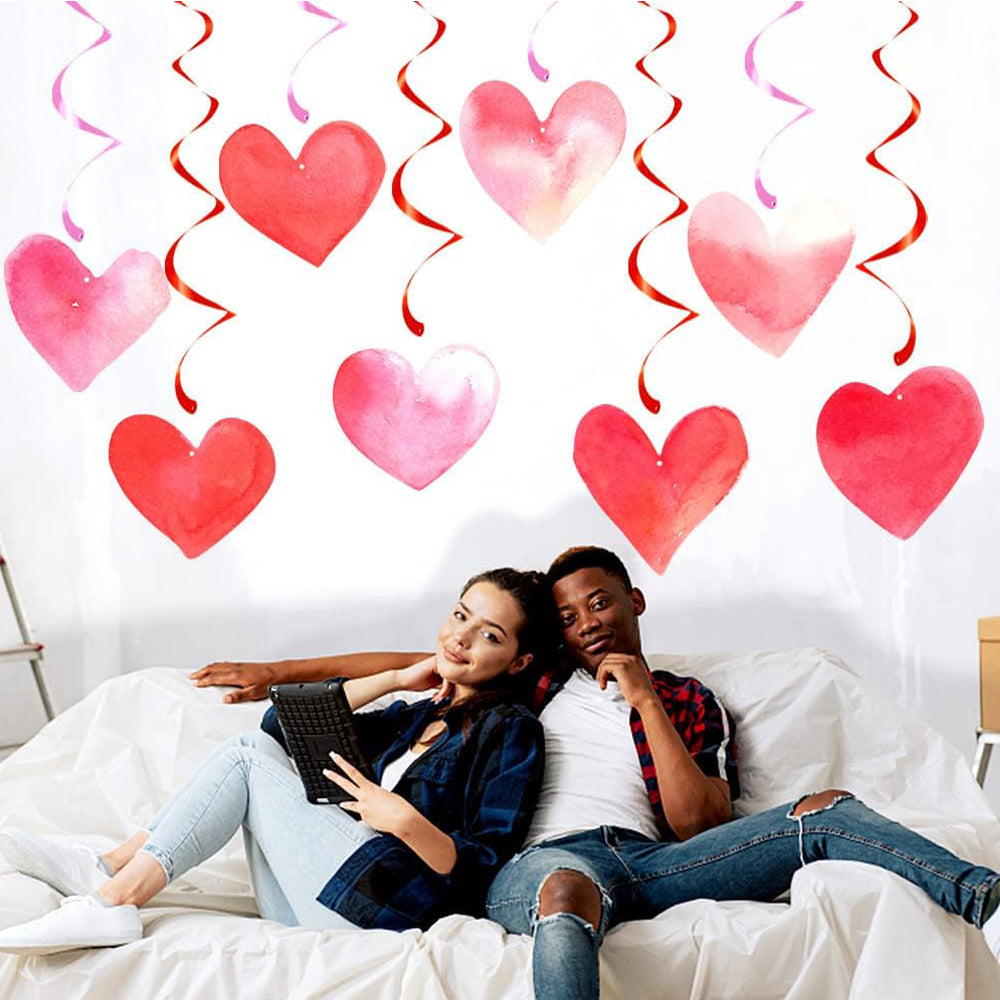 Hanging Swirls Red Hearts For Valentine's Day