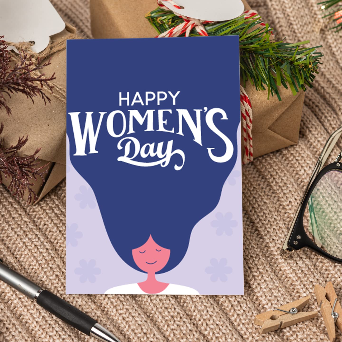 Blue Happy Women's Day Card With Envelope